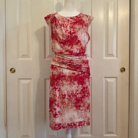 NWT Calvin Klein Splash Print Sheath Dress w/Ruched Bodice & Gold Buttons Size L - Picture 1 of 13